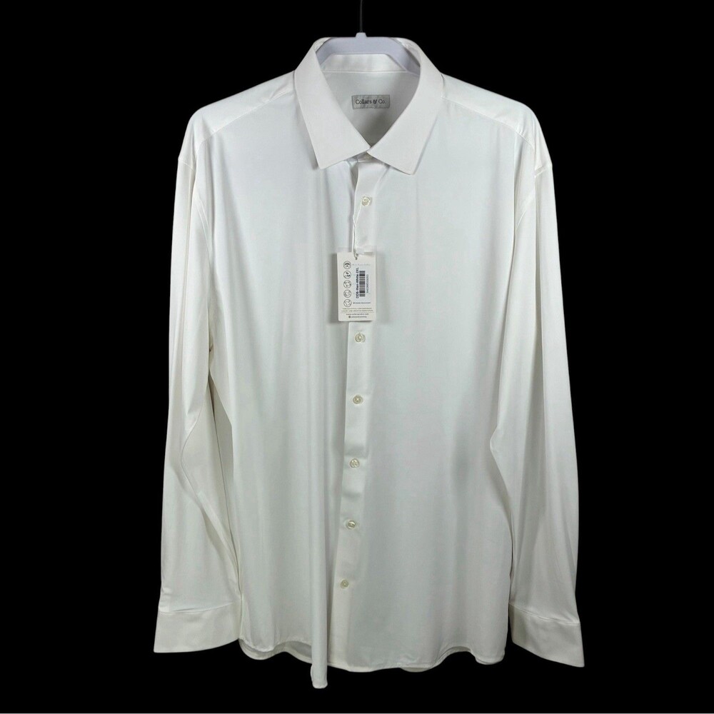 Collars & Co Dress Shirt 2XL White Button Up Office Stretch Apex Performance
